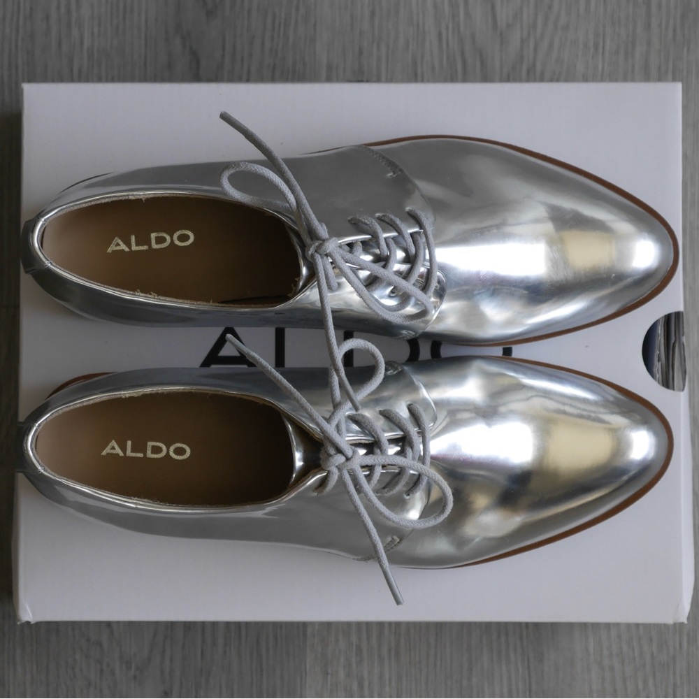 ALDO silver platform oxfords, size 6.5